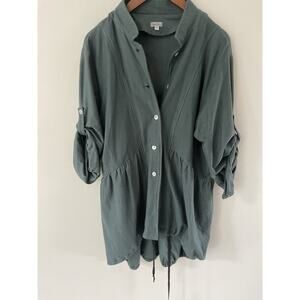 Just Jill Cotton Roll Tab Sleeve Jacket XXL Green Cotton Button Khaki Lagenlook
